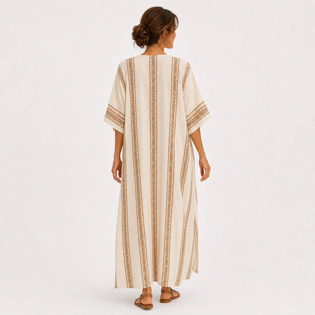 Reintje | Beige Kaftan met Etnisch Motief