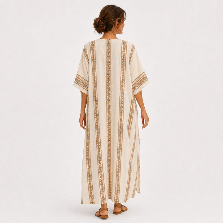 Reintje | Beige Kaftan met Etnisch Motief