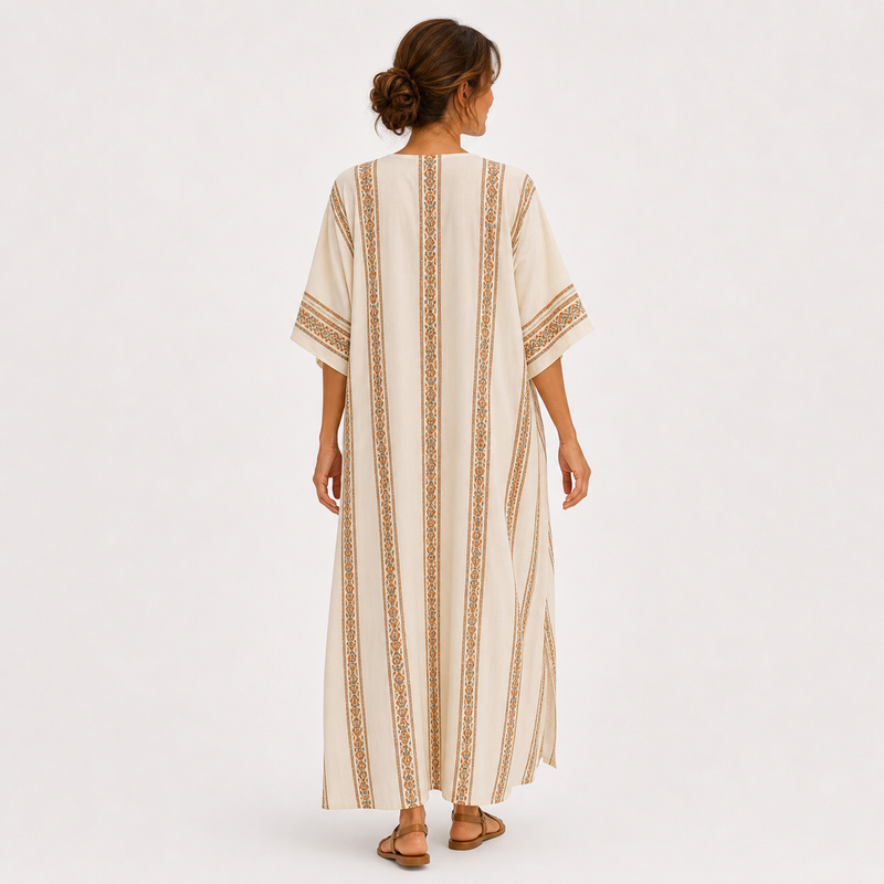 Reintje | Beige Kaftan met Etnisch Motief