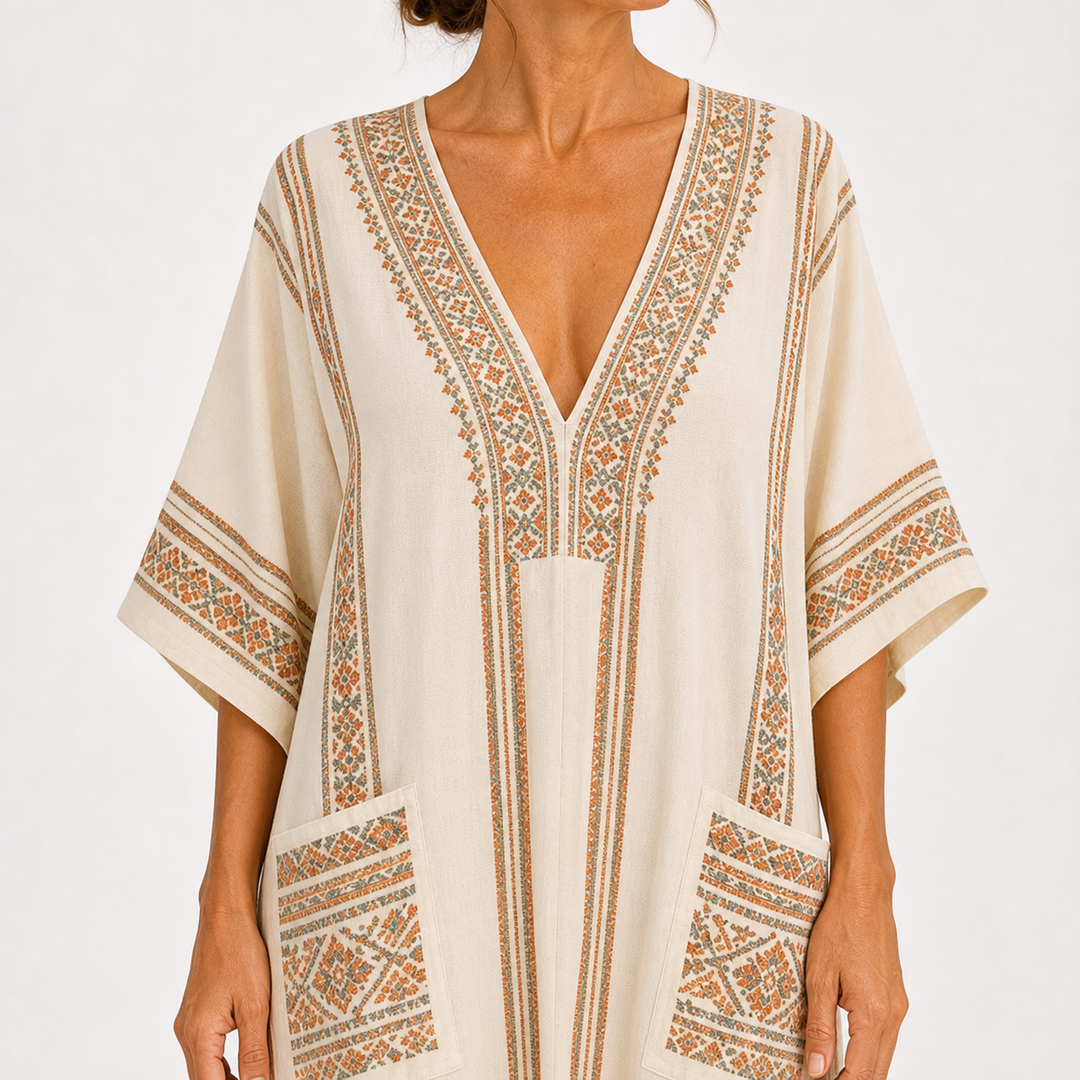 Reintje | Beige Kaftan met Etnisch Motief