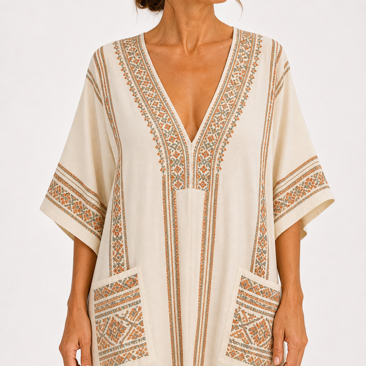 Reintje | Beige Kaftan met Etnisch Motief