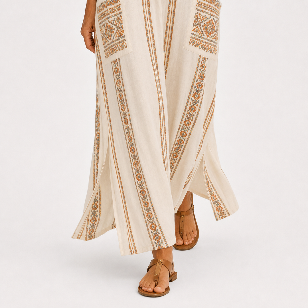 Reintje | Beige Kaftan met Etnisch Motief