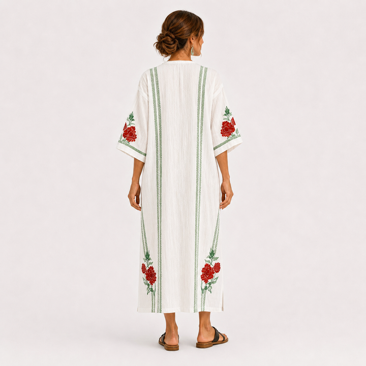 Gonda | Witte Kaftan met Rozenprint
