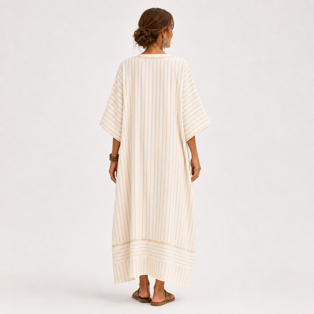 Tetske | Beige Kaftan met Strepen
