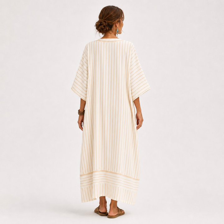 Tetske | Beige Kaftan met Strepen