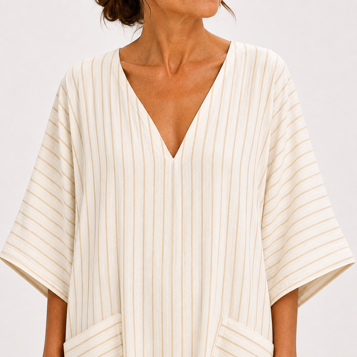 Tetske | Beige Kaftan met Strepen