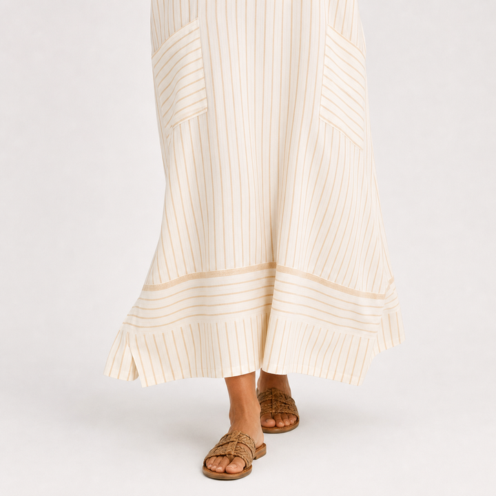 Tetske | Beige Kaftan met Strepen