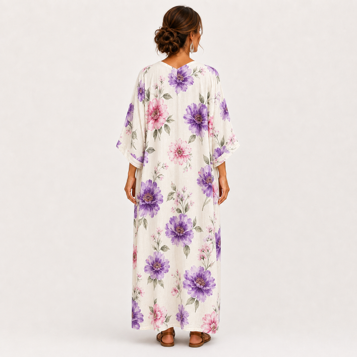 Mina | Witte Kaftan met Bloemenprint
