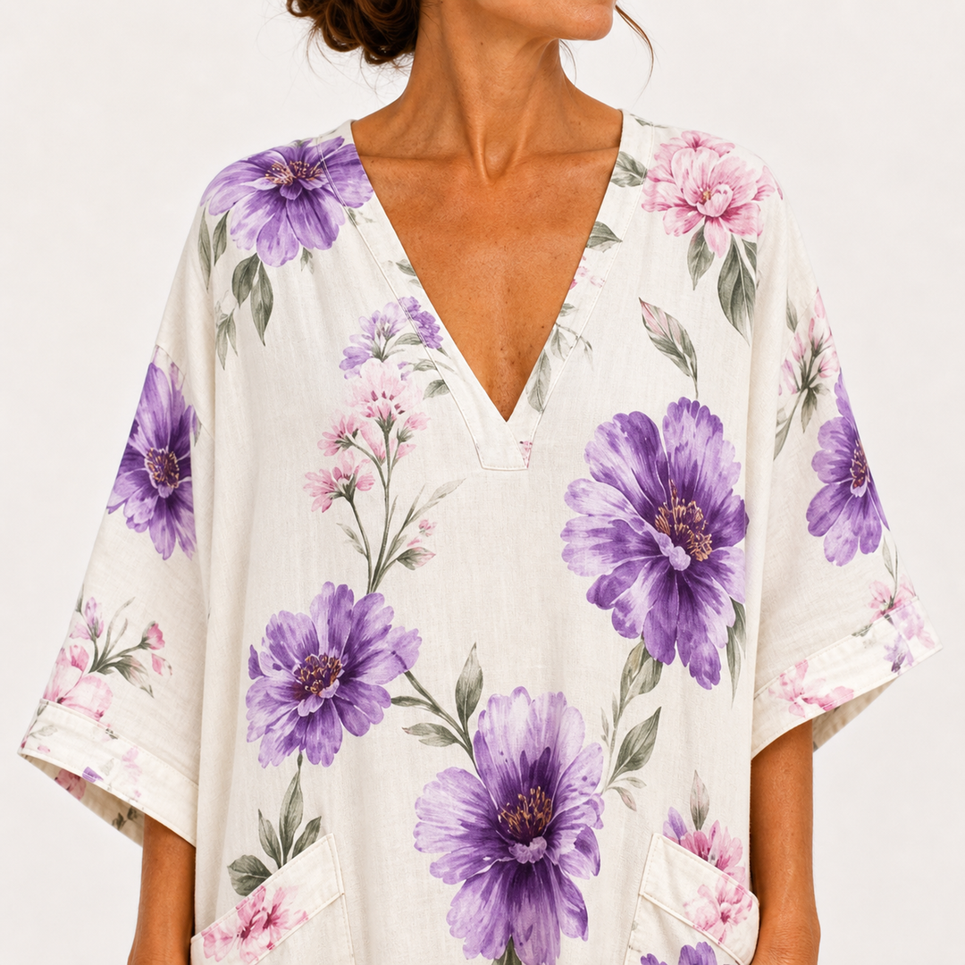 Mina | Witte Kaftan met Bloemenprint