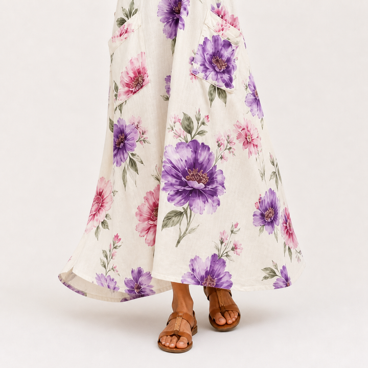 Mina | Witte Kaftan met Bloemenprint