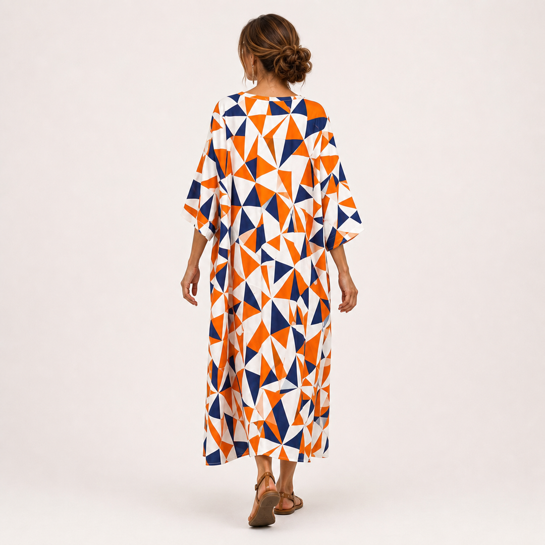 Klaasje | Oranje Kaftan met Geometrisch Motief