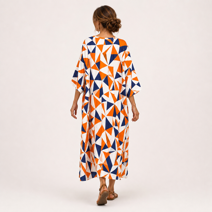 Klaasje | Oranje Kaftan met Geometrisch Motief