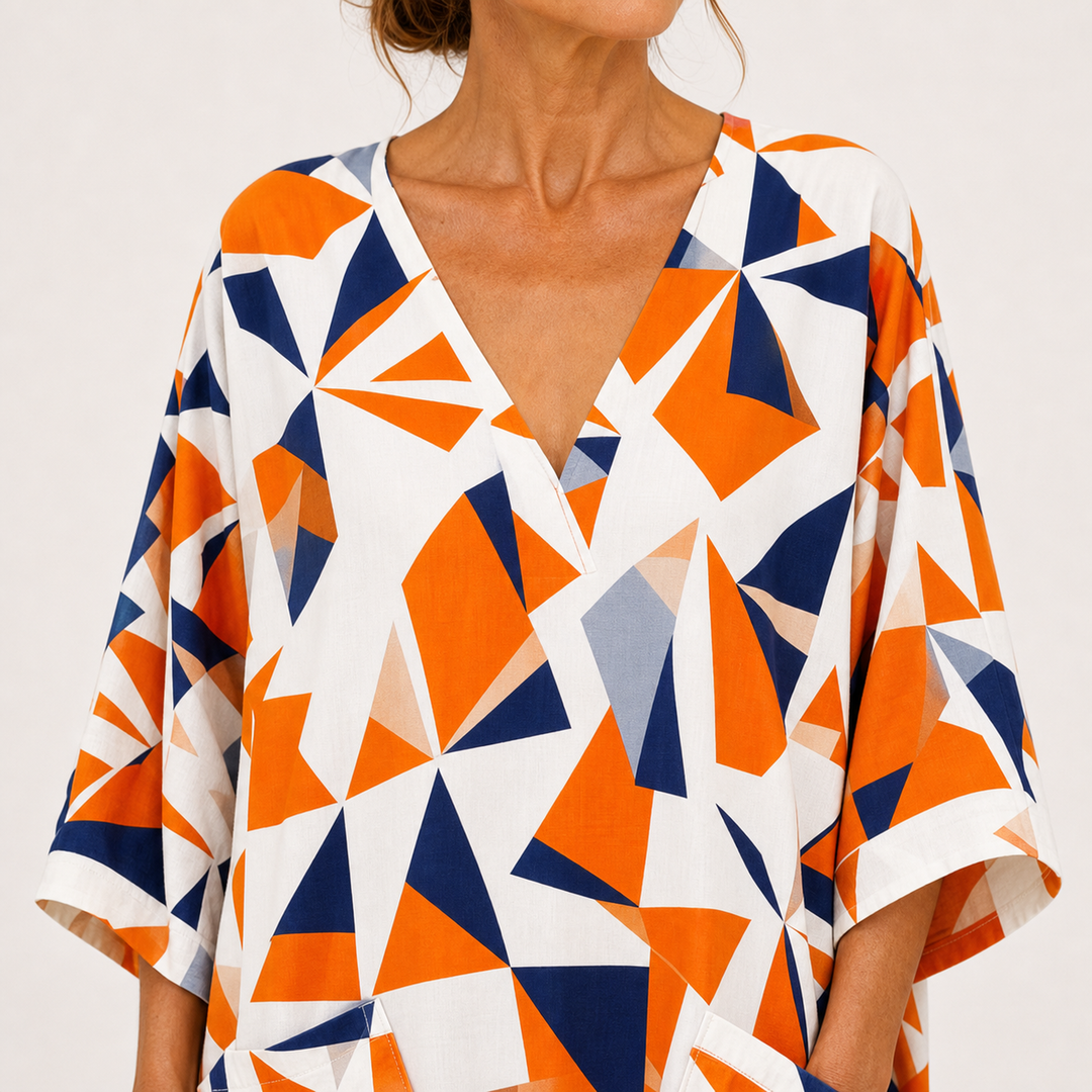 Klaasje | Oranje Kaftan met Geometrisch Motief