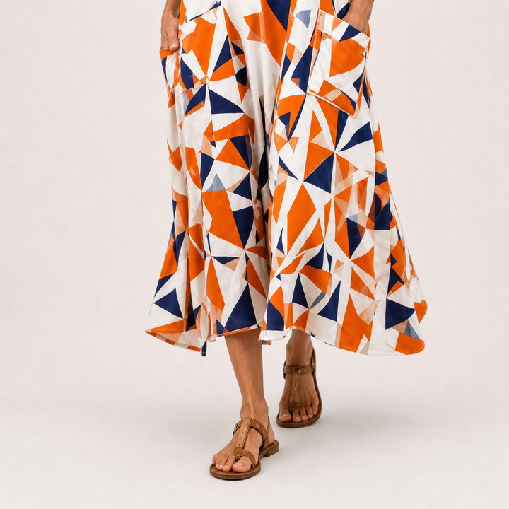 Klaasje | Oranje Kaftan met Geometrisch Motief