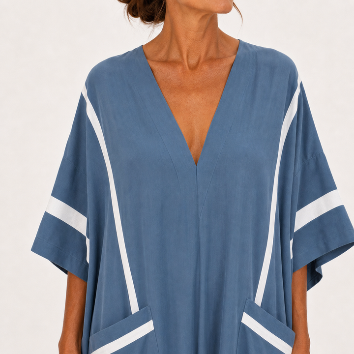 Oda | Blauwe Kaftan met Strepen