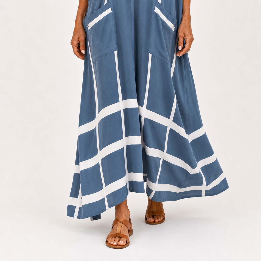 Oda | Blauwe Kaftan met Strepen