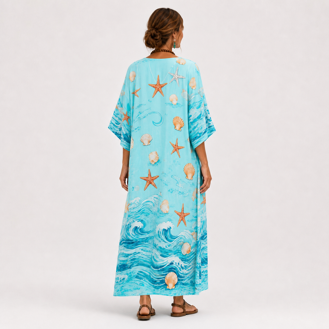 Ida | Kaftan in Turquoise en Marineblauw