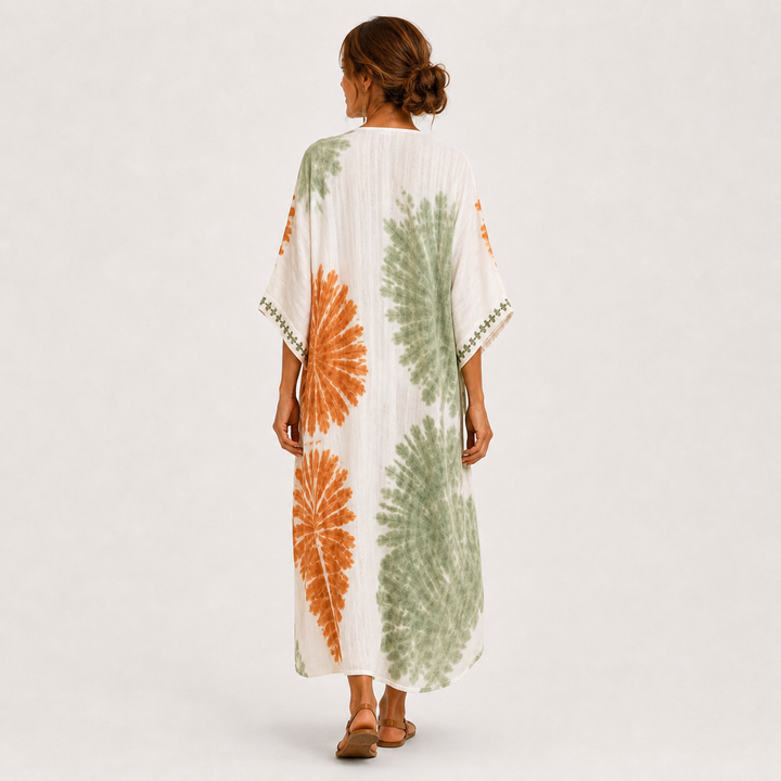 Paulien | Groene Kaftan met Tie-dye