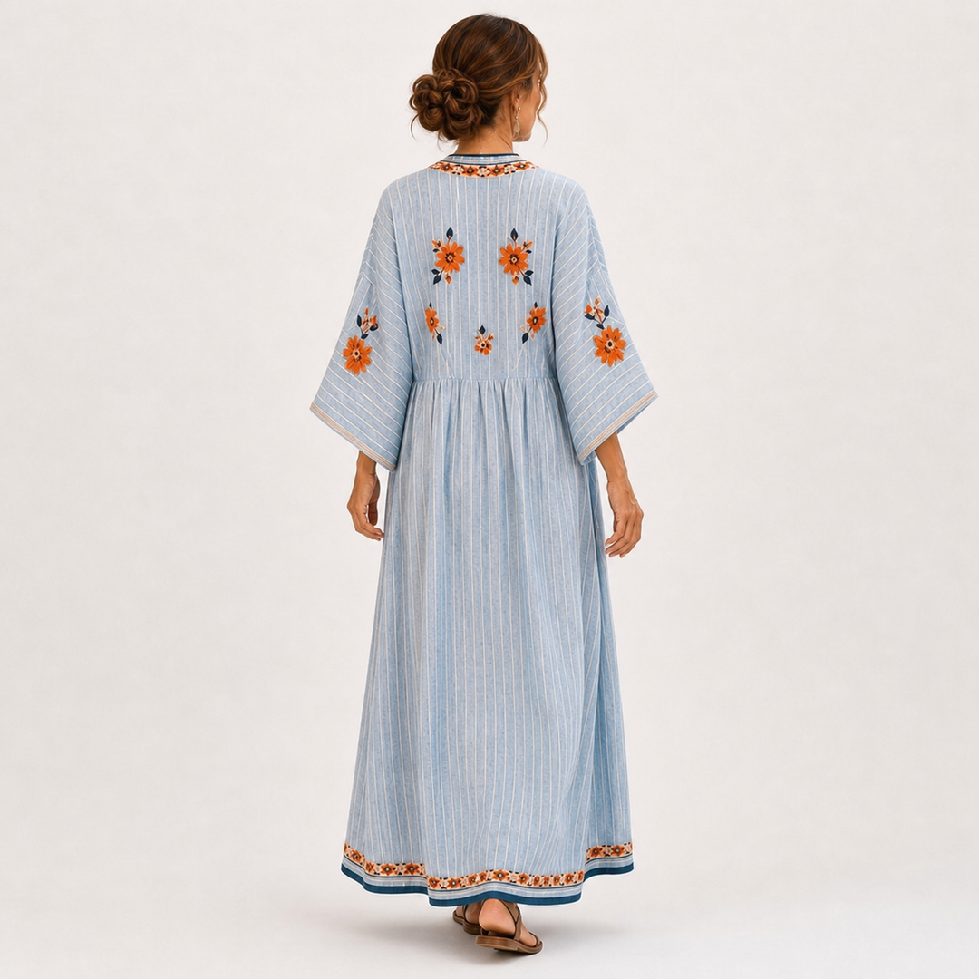 Cornelia | Blauwe Kaftan met Borduursel