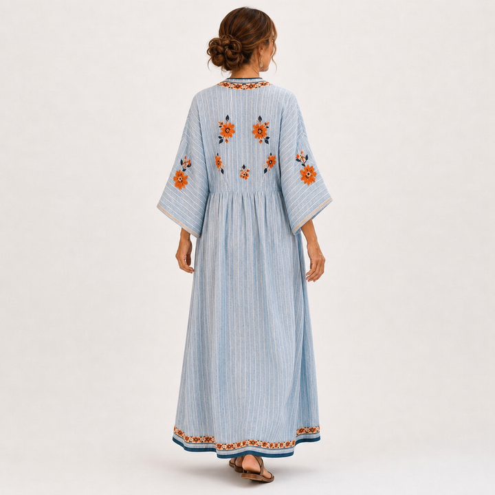 Cornelia | Blauwe Kaftan met Borduursel