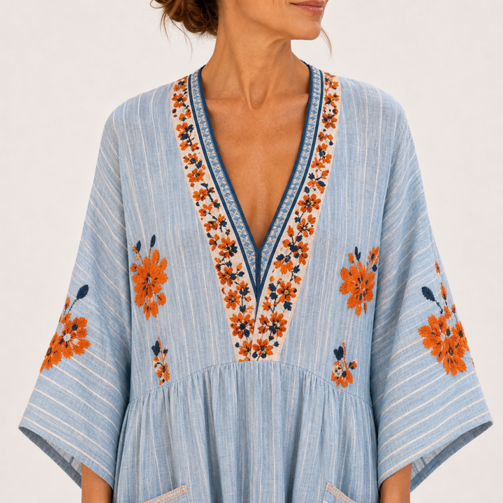 Cornelia | Blauwe Kaftan met Borduursel