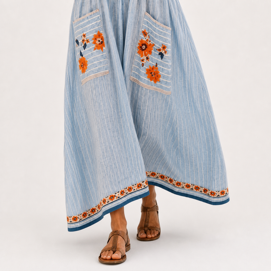 Cornelia | Blauwe Kaftan met Borduursel