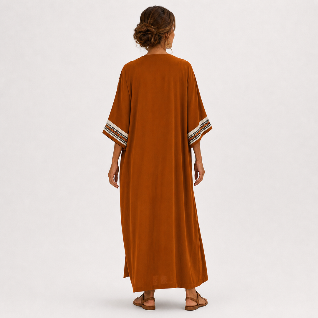 Jenny | Terracotta Kaftan met Etnisch Motief