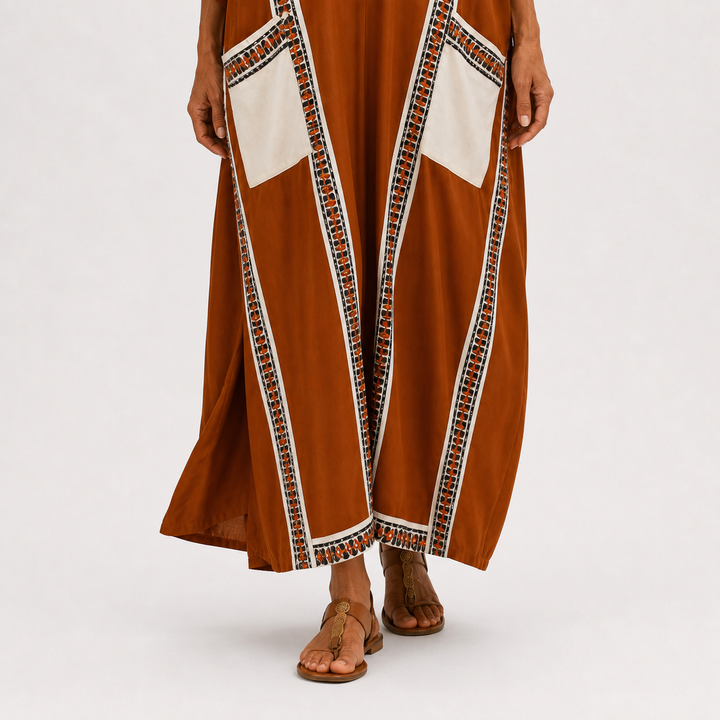 Jenny | Terracotta Kaftan met Etnisch Motief