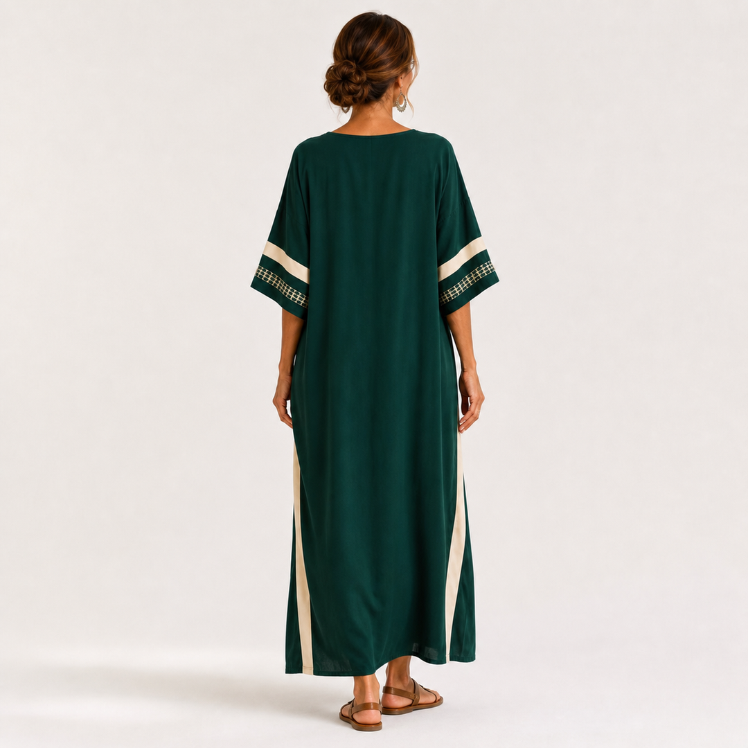 Berta | Kaftan met Etnisch Motief in Groen