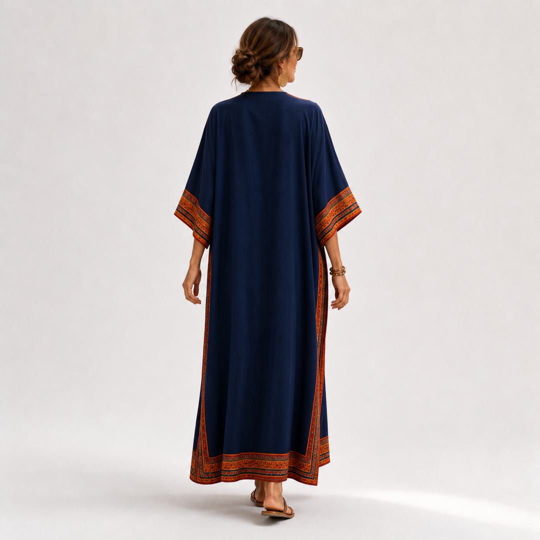 Dieuwke | Kaftan met Etnisch Motief in Blauw