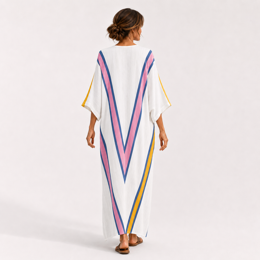 Coba | Witte Kaftan met Multicolor Print