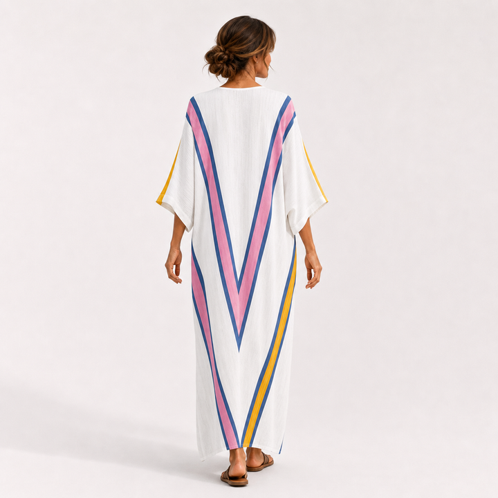 Coba | Witte Kaftan met Multicolor Print