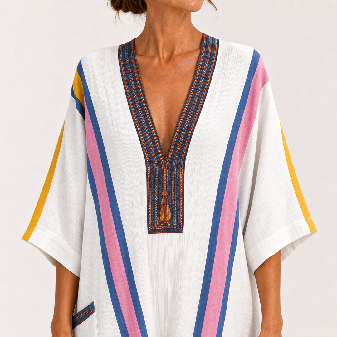 Coba | Witte Kaftan met Multicolor Print
