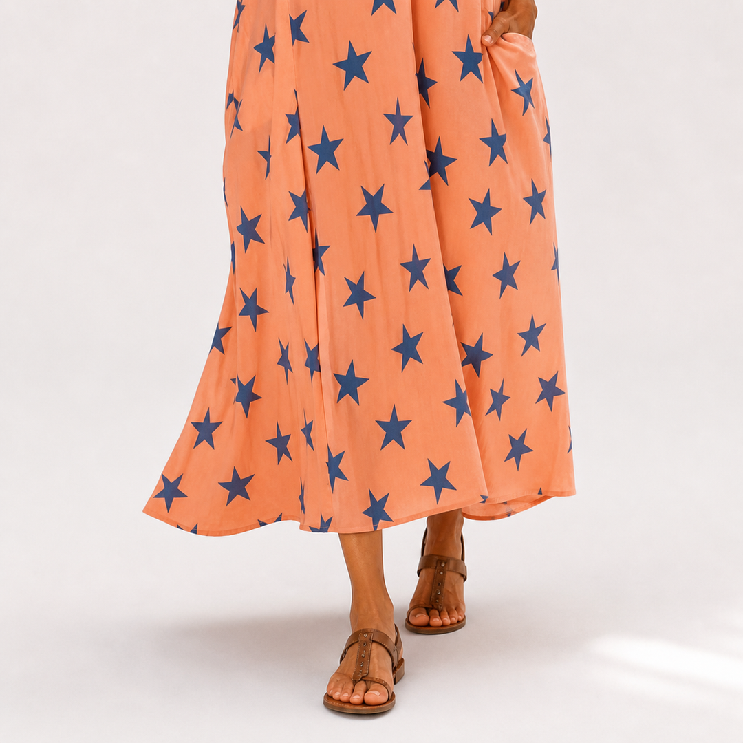 Sjoukje | Koraalkleurige Kaftan met Sterrenmotief
