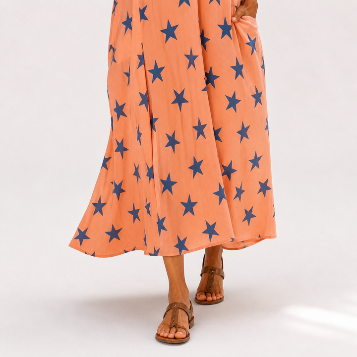 Sjoukje | Koraalkleurige Kaftan met Sterrenmotief