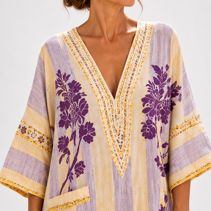 Etty | Lila Kaftan met Bloemenprint