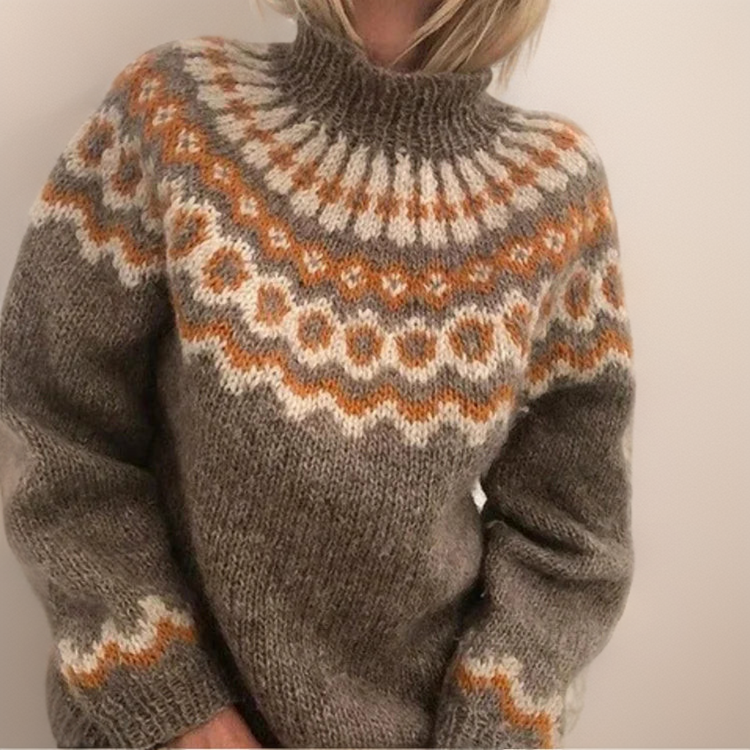 Cato | Warme Gebreide Trui met Vintage Dessin