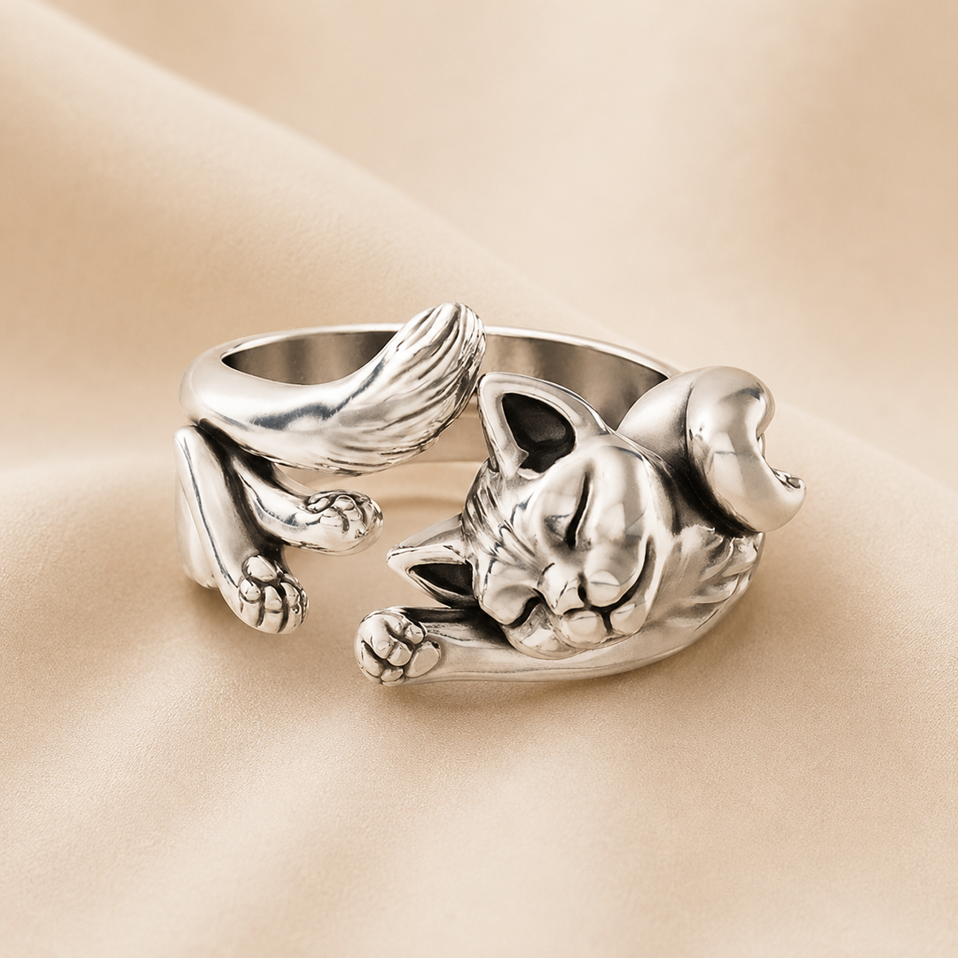 Mila | Zilverkleurige ring met kat