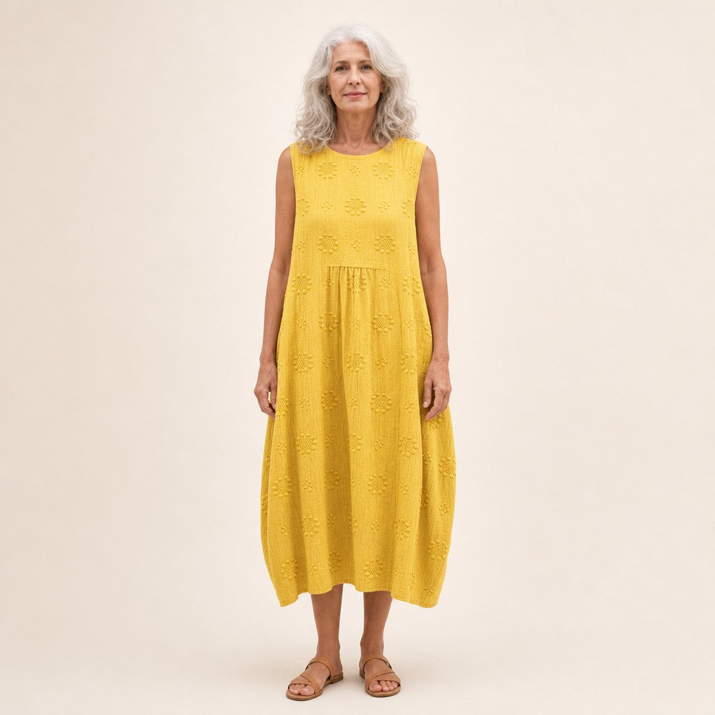 Petra | Mouwloze midi-jurk in geel