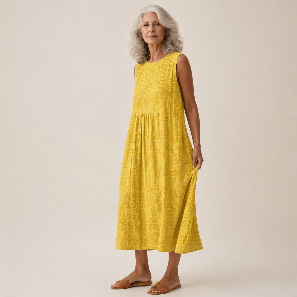 Petra | Mouwloze midi-jurk in geel
