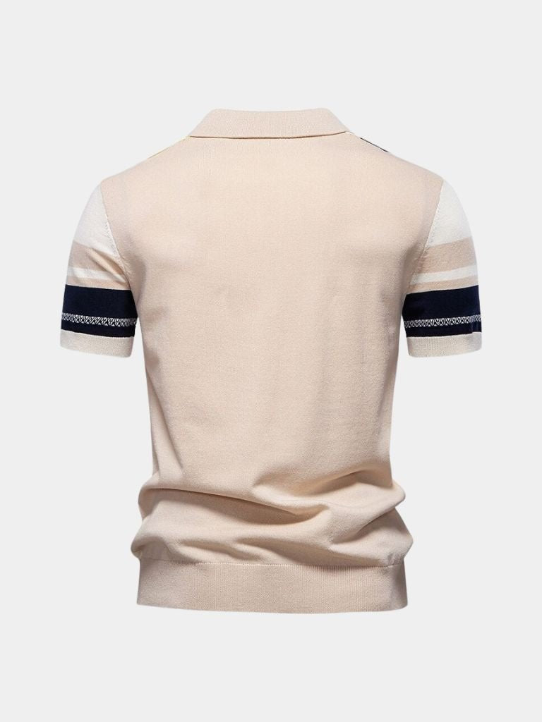 Corné | Beige polo met verticale retrostrepen