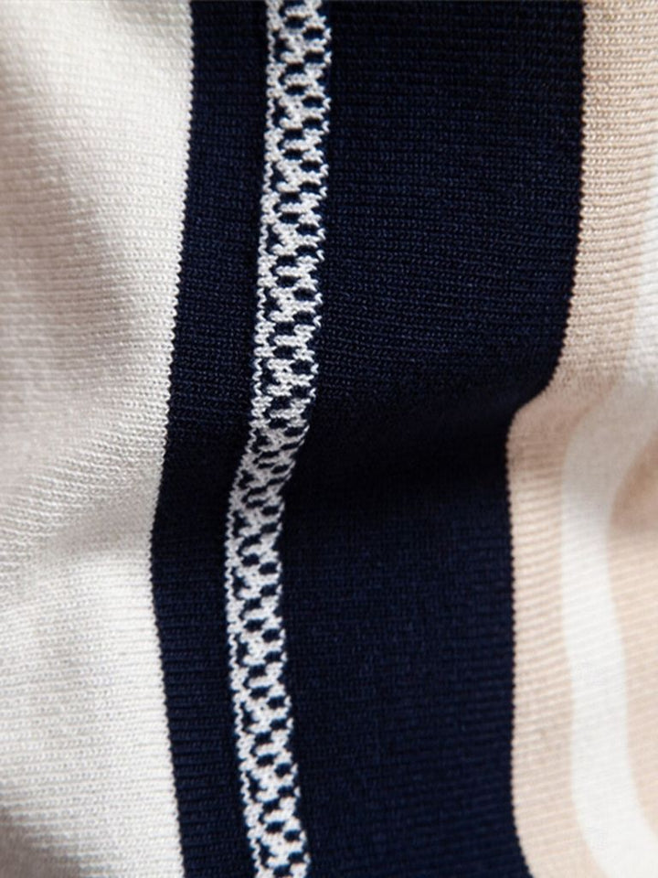 Corné | Beige polo met verticale retrostrepen
