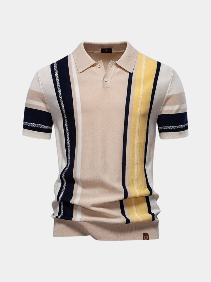Corné | Beige polo met verticale retrostrepen