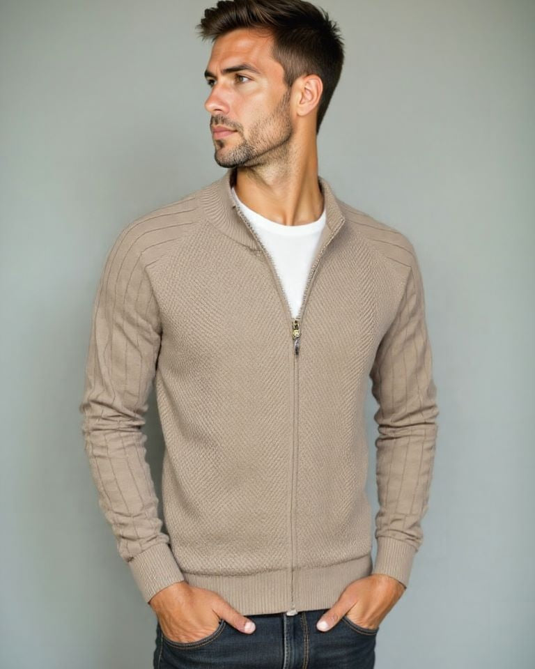 Hobbe | Beige gebreid vest met rits