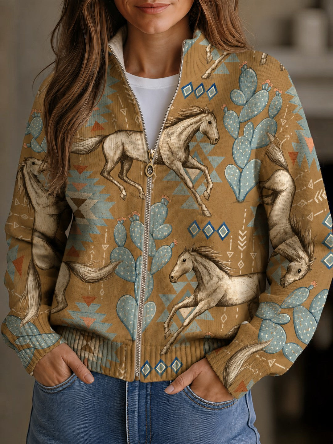 Diana | Vest met paarden- en cactusmotief