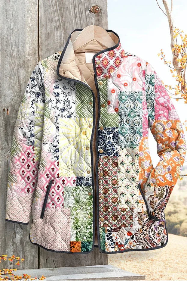 Neeltje | Gewatteerde Patchworkjas in Pastelkleuren