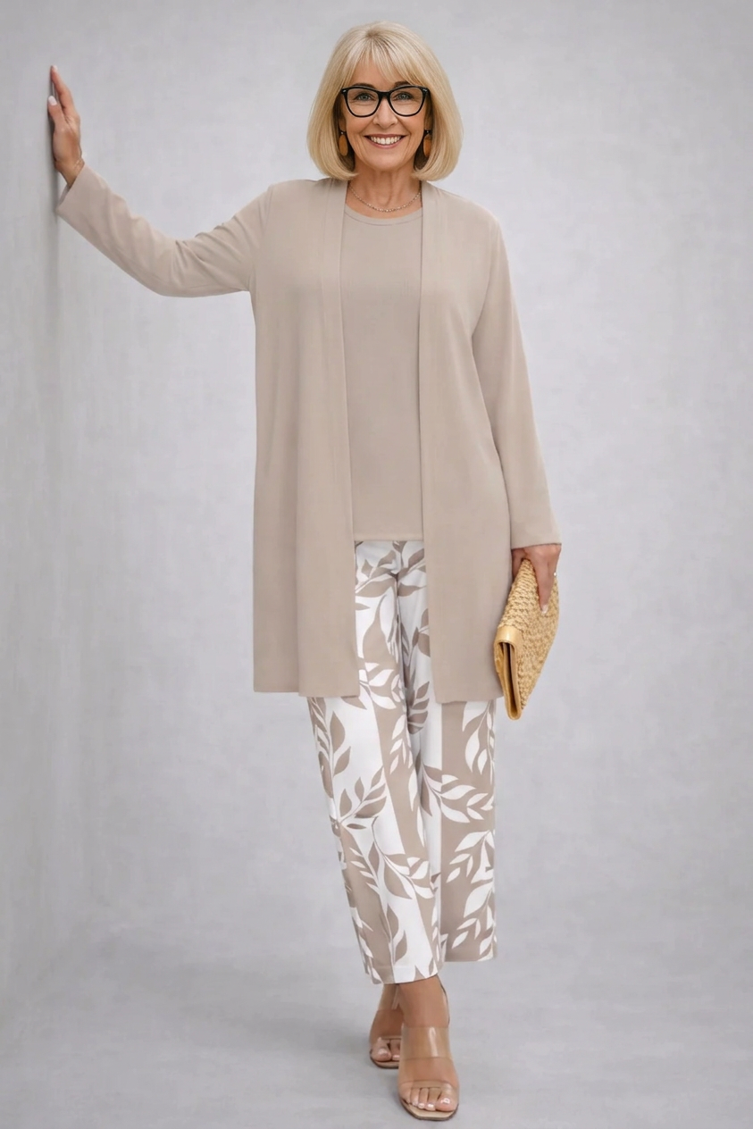 Doortje | 3-delige set met printbroek in beige