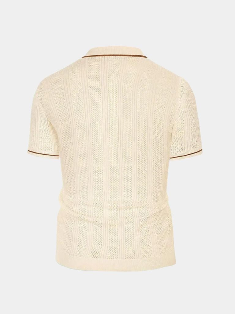 Elco | Crèmekleurige gebreide polo met rits