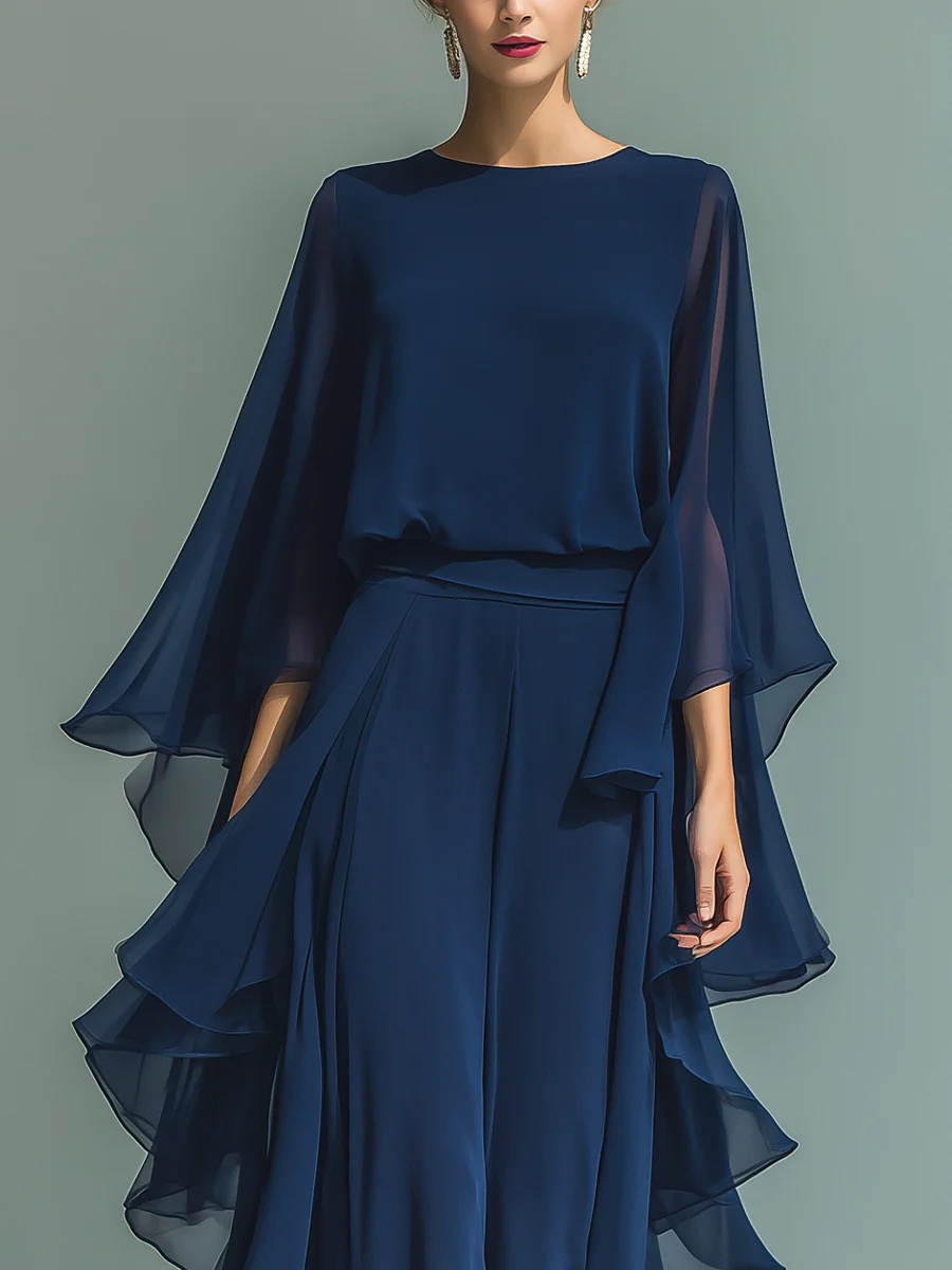 Fenneke | Chiffon set met klokmouwen en ruches