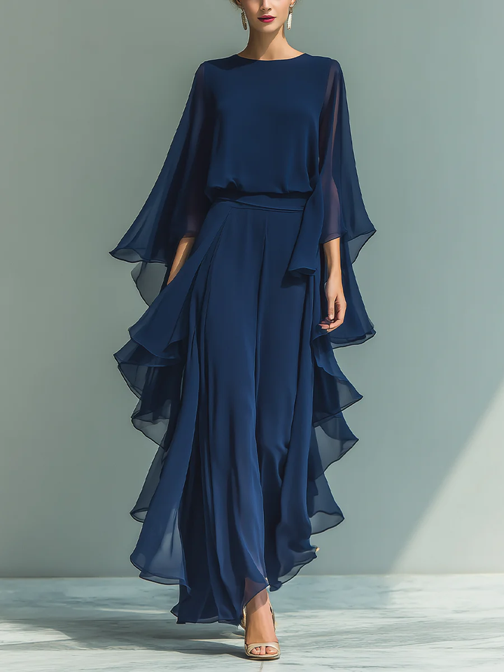 Fenneke | Chiffon set met klokmouwen en ruches